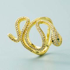 Europäische und amerikanische Mode Hot Sale Snake Element Kupfer vergoldete mikro eingelegte Zirkon Ring weibliche ins kalte Wind Temperament offene Ring