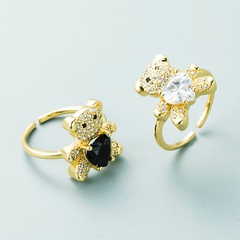 European and American fashion copper gold-plated heart-shaped micro-inlaid zircon niche design bear ring