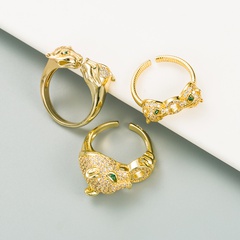 European and American cross-border fashion temperament leopard head copper plated real gold ring open index finger ring