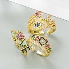 European and American cross-border fashion ring copper micro-inlaid color zircon opening adjustable ring