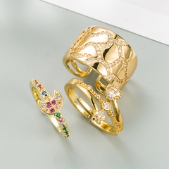 Europäische und amerikanische Mode Persönlichkeit kreative vergoldete eingelegte Farbe Zirkon Stern Mond Paar Ring vergoldete Öffnung verstellbarer Ring