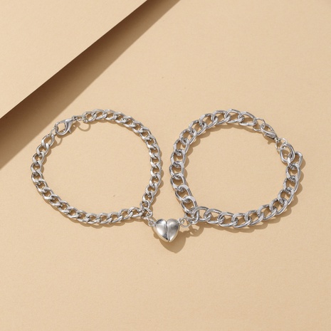 European and American new personality magnet heart-shaped bracelet retro round couple bracelets's discount tags