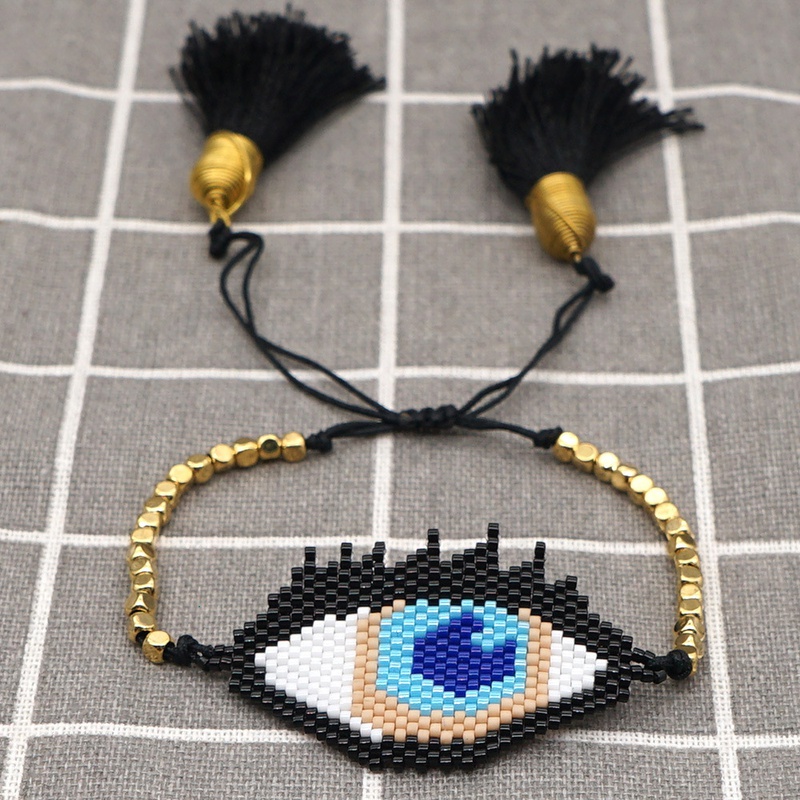 Miyuki beads handwoven Turkish Demon Eye Bracelet Female Gold Bead Tassel Personality Bracelet