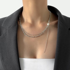 Double-layer clavicle chain fashion niche necklace simple pearl pendant punk hip hop sweater chain
