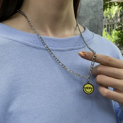 simple titanium steel smiley face round card pendant necklace hip hop couple long sweater chain jewelry