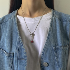 European and American New Diamond Cross Necklace Men and Women Simple Fashion Street Shooting Snake Bones Chain Clavicle Chain Female