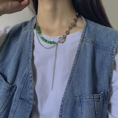Korean retro stone necklace simple metallic design pendant geometric T-shaped buckle pendant clavicle chain