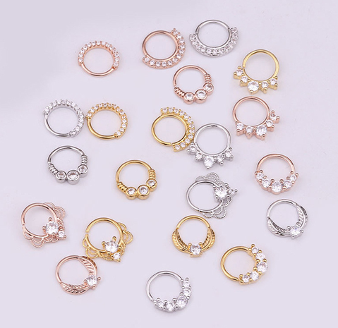 Single hot sale zircon nose ring micro-inlaid round nasal septum ear bone  wholesale NHEN253487's discount tags