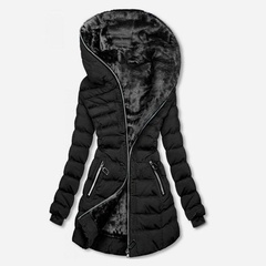 Hooded long-sleeved warm and velvet cotton winter long zipper jacket