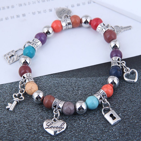 simple heart key lock multi-element pendant turquoise temperament bracelet's discount tags