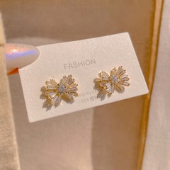 Full diamond zircon bow copper earrings