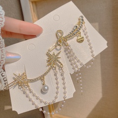 Korean rhinestone eight-pointed star pearl tassel hairpin