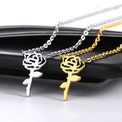 simple stainless steel rose flower necklace 18k gold-plated pendant hollow flower necklace