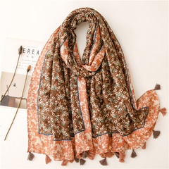 new style cotton and linen hand-feeling scarf ladies color plant flowers herringbone travel sunscreen shawl silk scarf