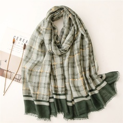 cotton and linen hand-feeling scarf bronzing plaid tracing gold split beard herringbone pattern sunscreen shawl silk scarf