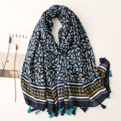 new style cotton and linen hand-feeling scarf hit color leaf feather flower herringbone travel sunscreen shawl silk scarf