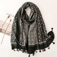 cotton and linen hand-feel scarf geometric rhombus printing herringbone pattern travel sunscreen shawl silk scarf