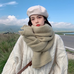 Pure color scarf autumn and winter Korean version of wild knitted acrylic thickened warm long student bib