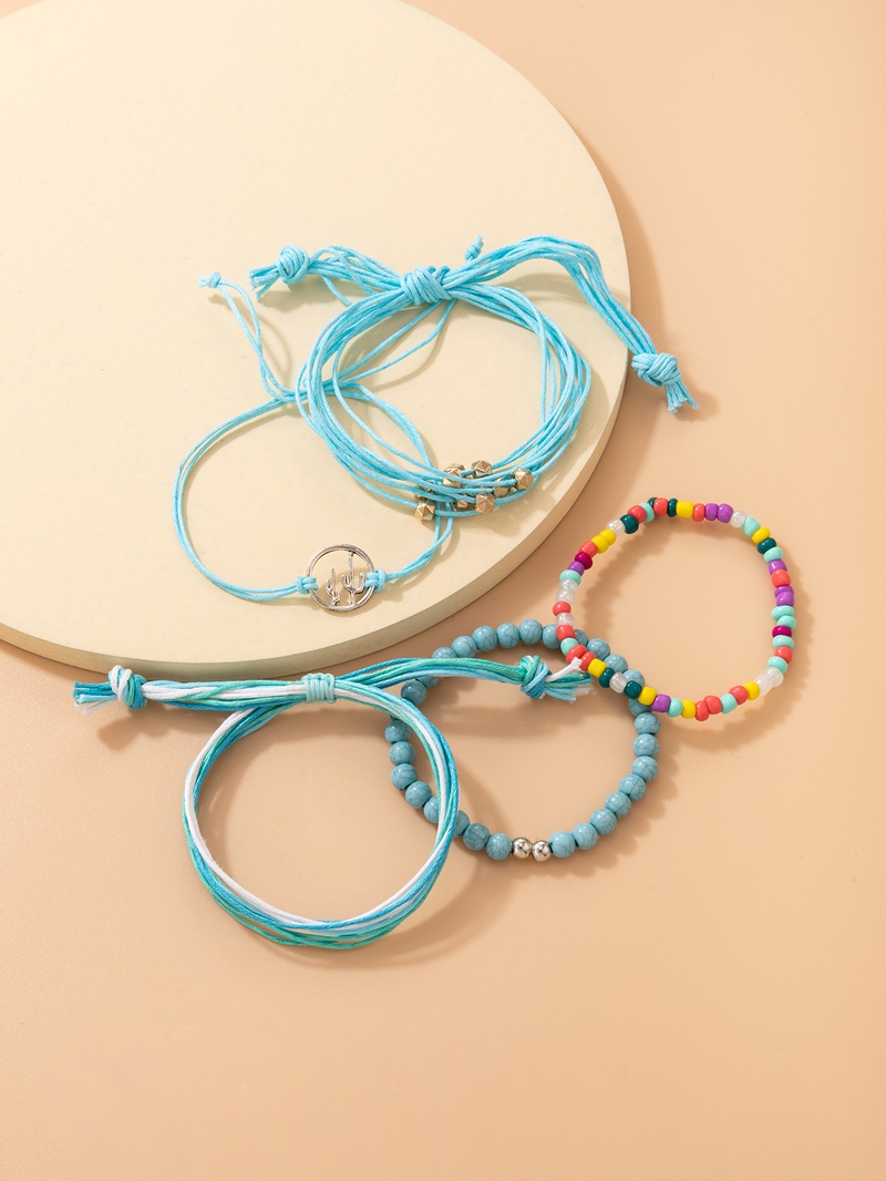 new jewelry Bohemian style color rice beads fivepiece bracelet braided rope bracelet set