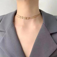 double layer 18k gold titanium steel necklace fashion Lucky letter clavicle chain