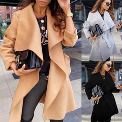 New autumn and winter long-sleeved straps pure color temperament woolen coat