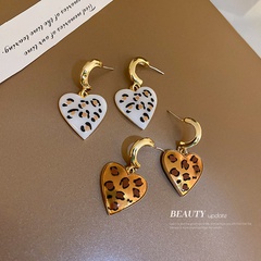 925 Silver Needle Leopard Print Love Earrings French Retro Simple Earrings ins Hong Kong Style Earrings Personality Temperament