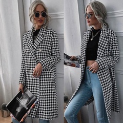 Autumn winter new fashion houndstooth print long-sleeved woolen jacket