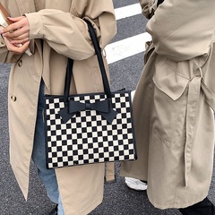 Large-capacity bag new fashion autumn and winter shoulder bag checkerboard bow tote bag