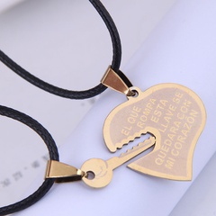 Korean fashion hip-hop simple love key stainless steel couple wax rope necklace