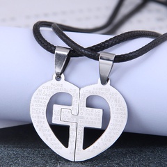 Mode coréenne hip-hop simple texte biblique amour couple en acier inoxydable collier de corde de cire