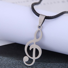 Korean fashion hip-hop concise music symbol stainless steel wax rope necklace
