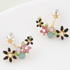 Pendientes de botón con personalidad de flores tachonadas de diamantes de moda coreana