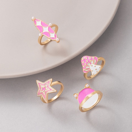 New Jewelry Pink Mushroom Star Drop Oil Ring Four Piece Set's discount tags