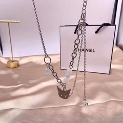 Kuromi reflective pearl necklace female stitching fashion titanium steel hip hop clavicle chain