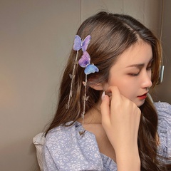 Tassel butterfly hairpin personality side clip girl Korean bangs ancient style metal duckbill clip
