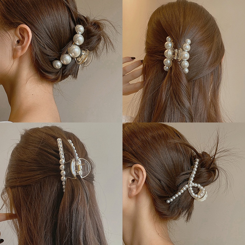 Korean hair clip large hair clip pearl catch clip headdress shark hair catch