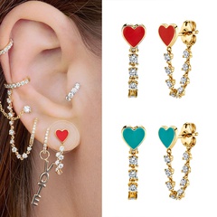 fashion personality tassel diamond peach heart love drip earrings trend jewelry