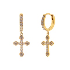 European and American geometric cross earrings cross-border hot sale diamond-studded copper earrings