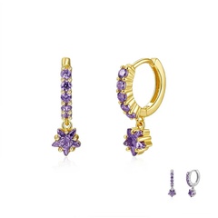 s925 boucles d'oreilles en zircon étoile violette à la mode avec aiguille en argent