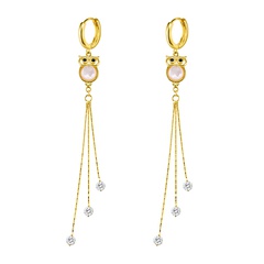 Korean version s925 silver needle personality tassel pearl owl copper earrings