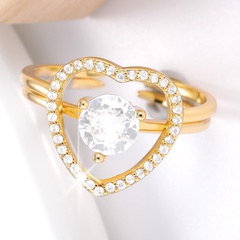 simple heart-shaped zircon ring women's ring gift combination ring heart set ring adjustable wholesale