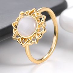 Cross-Border Simple New Hollow Flower Opal Lotus Ring Women's Closed 18K Ring in Stock Wholesale