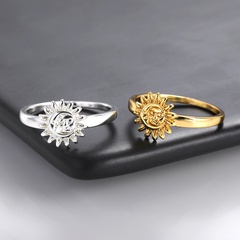 retro new moon sun flower ring abstract face copper ring fashion creative men and women accessories