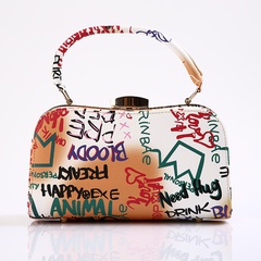 Foreign Trade New Fashion Large-Capacity Handbag Creative Inkjet Graffiti Contrast Color Hand Holding Tote Female Pu Bag