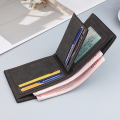 Men's wallet short wallet retro zipper bag horizontal casual frosted multi-card pocket small wallet