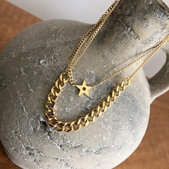 double-layer chain star five-pointed star necklace clavicle chain titanium steel