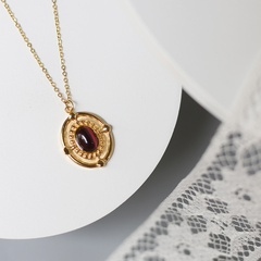 Lila Opal Oval geprägte Barock Pullover Kette Halskette Titanstahl 18K Gold