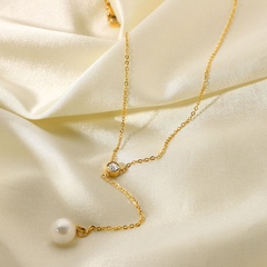 stainless steel necklace 18K gold-plated Y-shaped zircon pearl pendant necklace