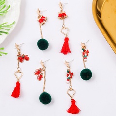 European and American trend long tassel hair ball Christmas bell holiday earrings jewelry