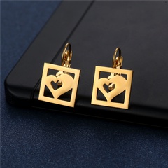 New French Glossy Heart-Shaped Square Geometric Earring Ear Clip 18K Gold Stainless Steel Simple Fashion Heart-Shaped Earrings